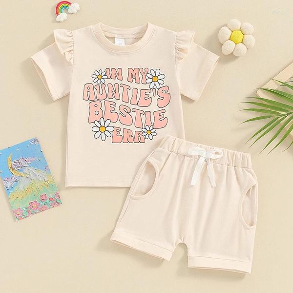 Ensembles de vêtements Toddler Baby Girl Tuptigs d'été Tunts Ie Era Ruffle Short Sleeve Daisy T-shirt Tops Shorts 2pcs