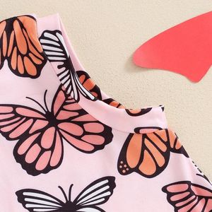 Juegos de ropa para niños pequeños Niña Summer Outfits Butterfly estampado Tallas de tanques sin mangas y pantalones cortos 2 PCS juego lindo ropa casual