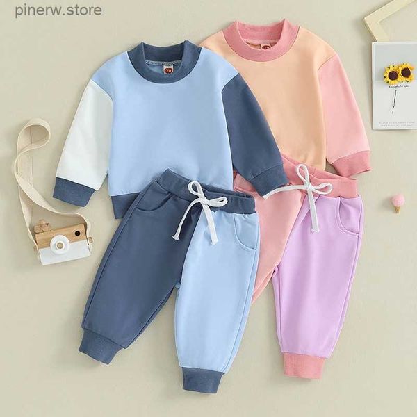 Ensembles de vêtements pour bébés filles et garçons, couleur contrastée, pull à manches longues, pantalon à taille élastique, tenue d'automne 2 pièces