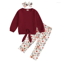 Ensembles de vêtements en bas âge pour bébé filles tombent des tenues de coupe à manches longues et pantalon floral pantalon mignon ensemble de vêtements