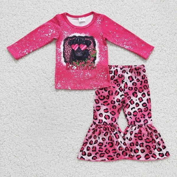 Ensembles de vêtements Toddler Baby Girls Girl Valentine s Day Heart Ox Rose Red Leopard Pantalons à manches longues Set Boutique Wholesale KIds 230630