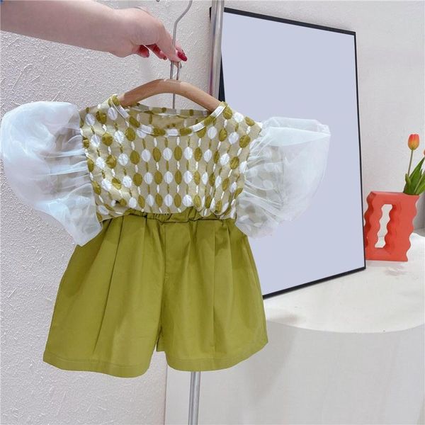 Ensembles de vêtements enfant en bas âge bébé filles tenues ensemble haut à manches bulle et short été extérieur décontracté costume à la mode