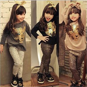 Kledingsets Peuter Baby Girls Tigers Print Luipard Leggings broek Leggings Outfits Checke met lange mouwen