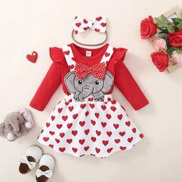 Ensembles de vêtements pour bébés filles, tenues de saint-valentin, manches longues, col ras du cou, hauts à rayures et jupe imprimée cœur d'amour