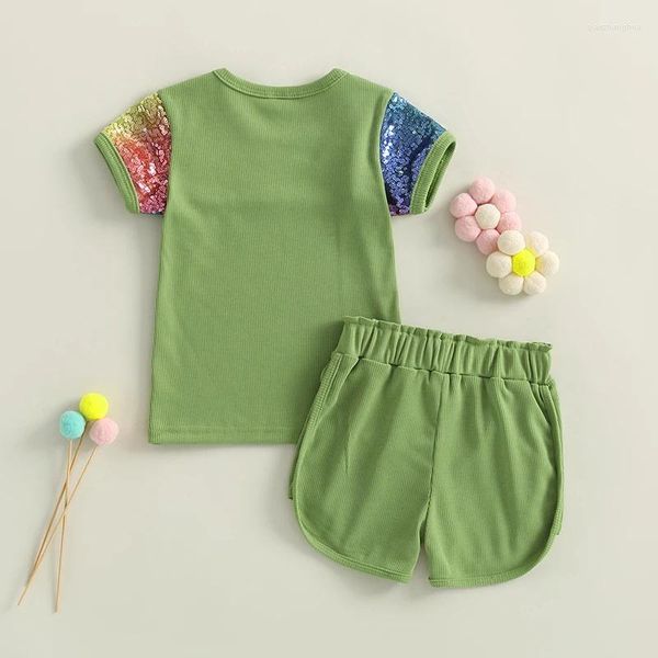 Sets de ropa para niños pequeños para niñas para niños 2pc ropa de verano lentejuelas de algodón floral camiseta de manga corta y pantalones cortos