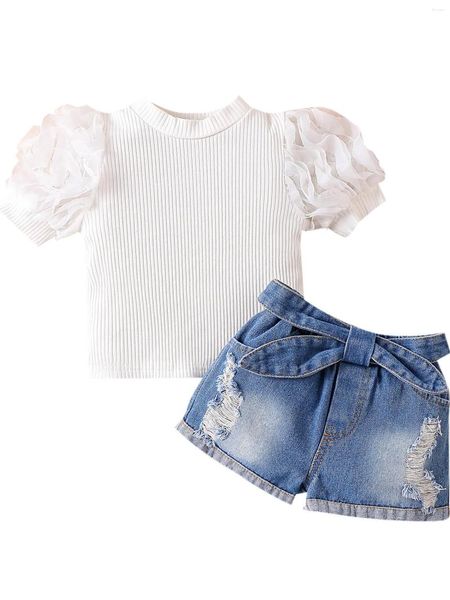 Ensembles de vêtements Toddler Baby Kids Girls Jean Shorts Outfit Set Revers Grape Top High Waited With Fanny Pack