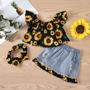 Kledingsets Peuter Baby Kids Girls Off Shoulder Sunflowers Denim Rok Outfits Set Fall For Teen