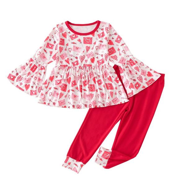 Ensembles de vêtements enfant en bas âge bébé enfants filles haut pantalon ensemble saint valentin froncé robe hauts amour imprimer jupe pantalon pantalon fille hiver