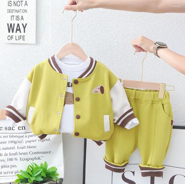 Ensembles de vêtements Boutique pour bébés Bébé Automne Fille Dessin animé Patchwork Cardigan Veste de baseball à poitrine unique Chemises Pantalons Garçons Tenues