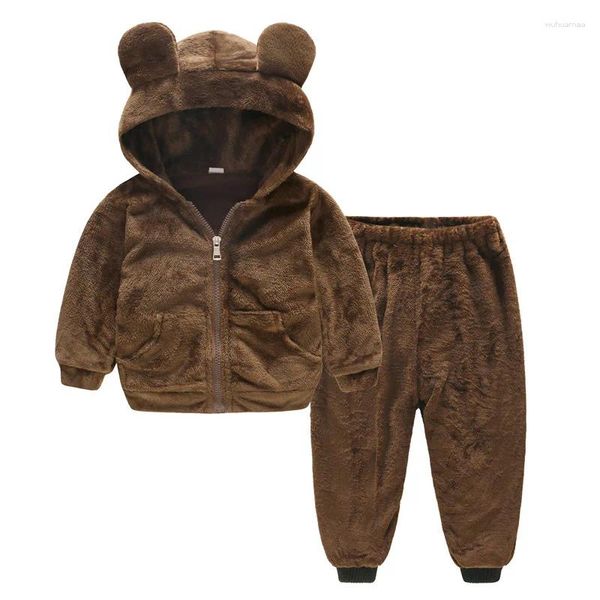 Ensembles de vêtements pour tout-petit garçon d'automne de vêtements d'hiver Ensemble de veste à capuche en peluche 2pcs pour enfants décontractés