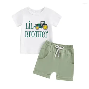 Kledingsets Toddler Boy Farm Outfit Letter Afdrukken Korte mouw T-shirt met solide kleuren shorts 2 pc's set