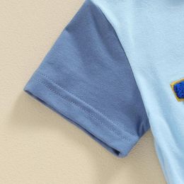 Kledingsets Toddler Boy Girl 4 juli Outfit USA Letter Borduurwerk T -shirt Tops Color Block Shorts Set Baby Desit