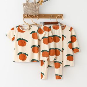 Conjuntos de ropa Ropa para niños pequeños Ropa para niños Ropa familiar a juego Algodón Camiseta casual Vestidos Naranja Mameluco del bebé Legging Camisetas para niños Ropa 230628