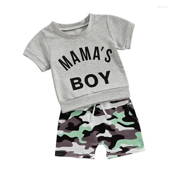 Ensembles de vêtements pour bébés garçons, vêtements d'été pour mamans, ensemble court, t-shirt à manches imprimées, short camouflage pour bébé, 2 pièces