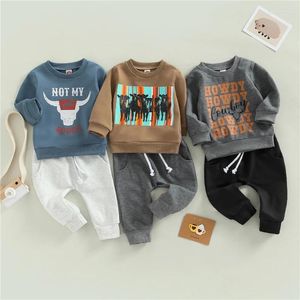 Ensembles de vêtements pour tout-petit garçons de sport d'automne vêtements enfants lettre de vache imprimé à manches longues sweat-shirt bébé pantalon tenues