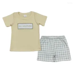 Vêtements Ensembles pour les enfants pour les bassins Big Brother Tenues Baby Sleeves Short Top Plaid Shorts enfants Summer Wholesale Boutique broderie