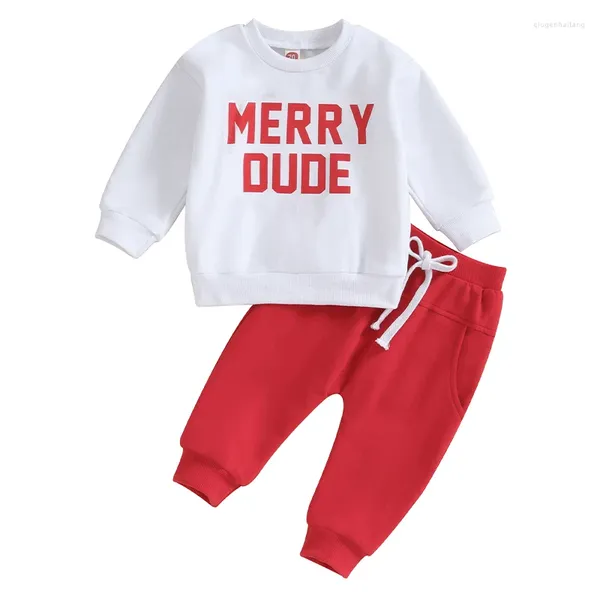 Ensembles de vêtements pour bébés garçons, tenue de noël, Costume pour bébé, lettre imprimée, sweat-shirt à manches longues, hauts et pantalons