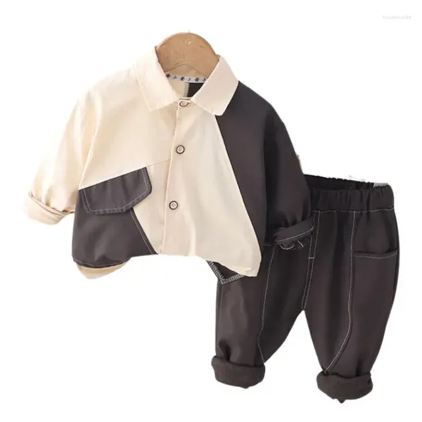 Ensembles de vêtements pour garçons, vêtements d'automne pour enfants, chemise et pantalon rabattus, couleur assortie, tenue 2 pièces, costume pour enfants