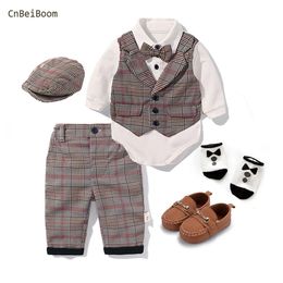 Ensembles de vêtements Ensemble de vêtements pour garçons en bas âge 2023 printemps bébé coton à carreaux enfants vêtements pour enfants costumes 5 pièces Costume de fête d'anniversaire 1 2 3 ans cadeau 230927