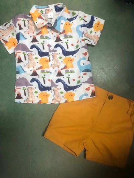 Vêtements Ensembles pour tout-petit garçons habille des vêtements pour enfants à imprimé animal Bouton vers le bas de la chemise de couleur solide Shorts été gentleman costume