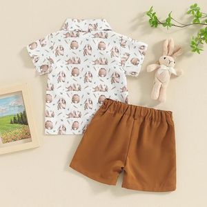 Kledingsets Toddler Boys Easter Outfits korte mouw print button shirt Kids Baby Boy Shorts Set 2pcs Set 2 stks