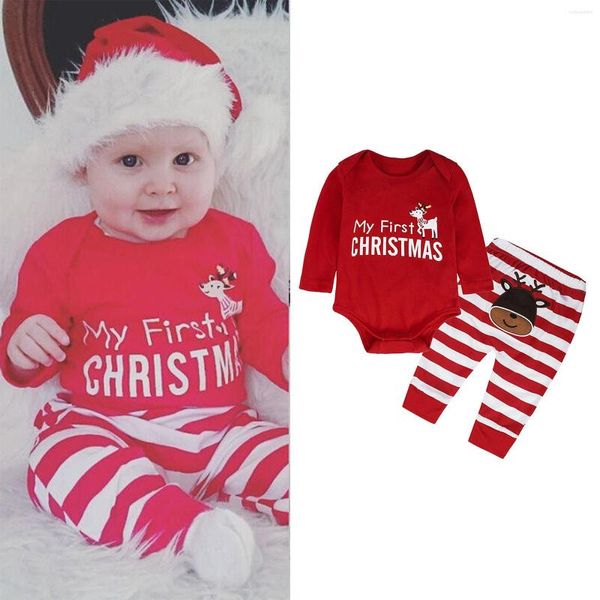 Ensembles de vêtements enfant en bas âge garçons filles noël hiver à manches longues lettre imprime hauts cerf pantalon à carreaux 2 pièces tenues bébé garçon veste ensemble