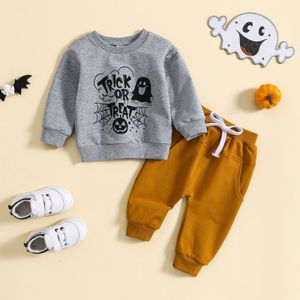 Ensembles de vêtements Enfant Garçons Filles Manches longues Halloween Lettre Imprimer T-shirt Pull 4t Pantalon Pack Gentleman Tenues Ensemble pour bébé 230926