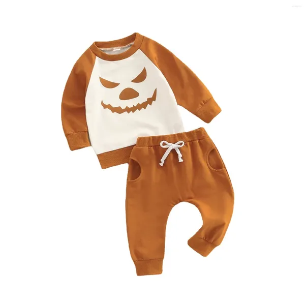 Ensembles de vêtements pour tout-petit garçons halloween automne sport clown imprime à manches longues à manches rondes de cou rond