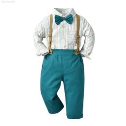 Vêtements Ensembles Enfant Garçons À Manches Longues À Manches Longues Imprimés Rayés T-shirt Hauts Pantalon Enfant Enfants Gentleman Jeunes Sweat Tenues Anniversaire Garçon Tenue Ensemble W0222