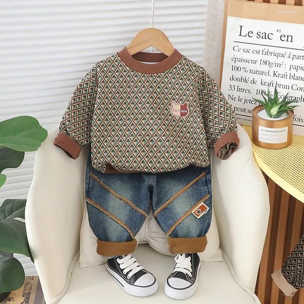 Conjuntos de ropa Niños pequeños Ropa de diseñador de lujo 2024 Primavera Casual O-cuello Jersey Camisetas de manga larga Tops y pantalones 2 piezas Traje de bebé