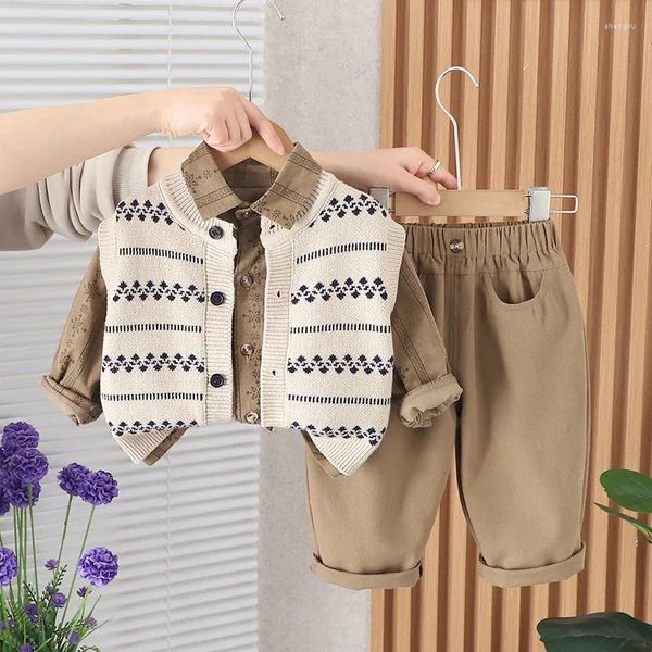 Ensembles de vêtements Toddler Boys Turnits 2024 Spring Baby Boy Clothes 6 à 12 mois Wave Tricot Cardigan Sweater Vest Shirts Pantal