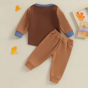 Ensembles de vêtements pour bébés garçons, tenues de couleur contrastée, col rond, sweat-shirt décontracté, pantalon à cordon de serrage, costumes pour bébés