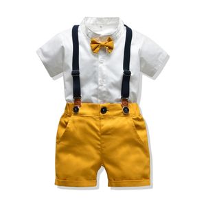 Kleding Sets Peuter Jongens Set geboren Gentleman Pak Kids Korte Mouw Vlinderdas ShirtSuspender Shorts Casual Zomer Baby Boy Kleding 230617