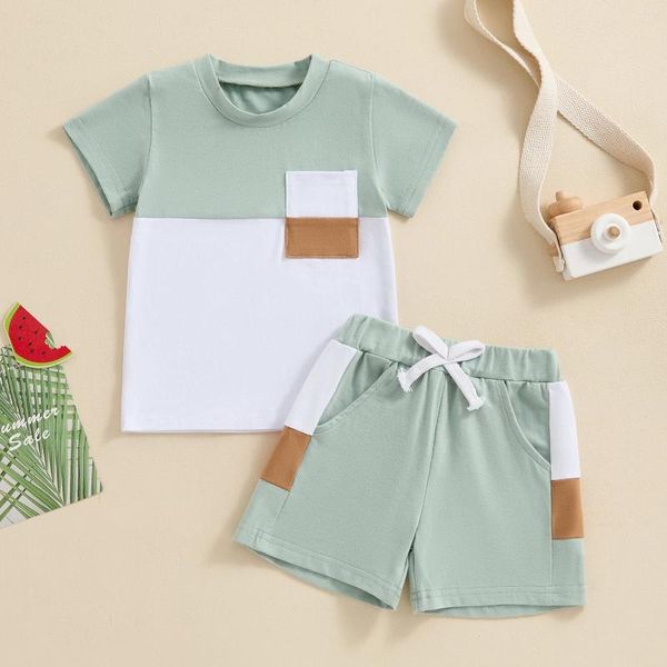 Ensembles de vêtements pour les bassins pour les enfants set des enfants décontractés d'été, des tenues courtes de couleurs de contraste à manches courtes survêtement