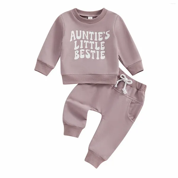 Ensembles de vêtements pour tout-petit garçons de printemps sports à manches longues à manches longues de la lettre du cou imprimé et pantalon de couleur unie avec des vêtements de bébé short garçon