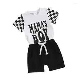 Kledingsets Peuter Jongens Zomeroutfits Mamas Boy Dambord T-shirts met korte mouwen Tops en korte broeken met elastische taille