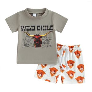 Kledingsets Toddler Boys Summer Outfits Western Cow Print Short Sleeve T-Shirt en Casual Elastic Shorts Set