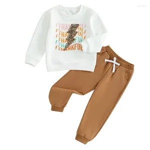 Kledingsets Peuter Jongens Thanksgiving-outfits Briefprint Sweatshirts met lange mouwen Effen kleur broek Babymeisje 2-delige kledingset