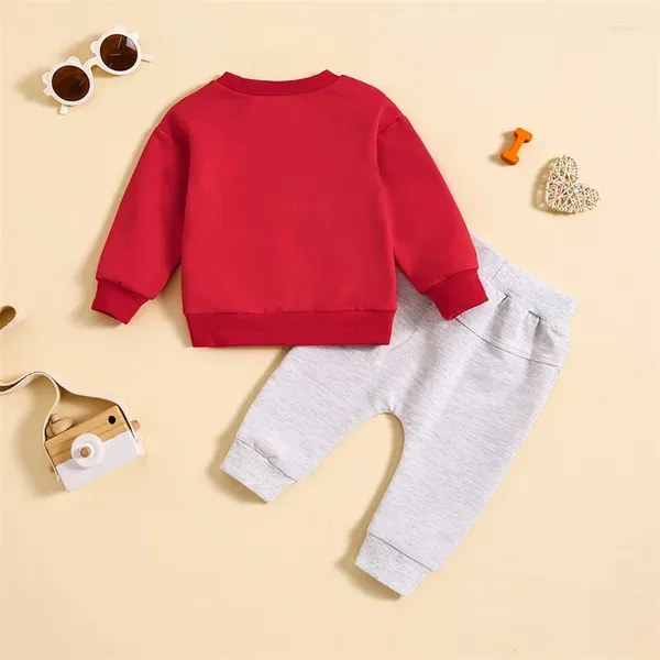 Conjuntos de ropa Niños pequeños Día de San Valentín Jersey rojo de manga larga con estampado de letras y pantalones con cordón