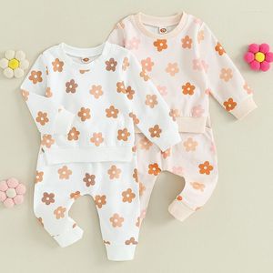 Ensembles de vêtements pour bébés filles, sweat-shirt en coton, vêtements pour bébés filles, imprimé floral, tenue de sport décontractée