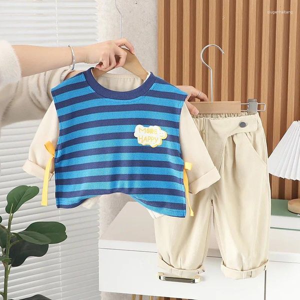 Ensembles de vêtements Toddler Designer Spring Tenues 2024 T-shirts à gilet rayé de style coréen Pantalons pour nourrissons pour enfants