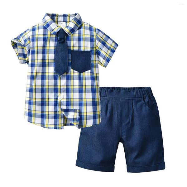 Ensembles de vêtements Toddler Robe Plaid Shirt with Tie Gentleman Turnits Suit Party Set Infant 1st Birthday Baby Boy Clothe