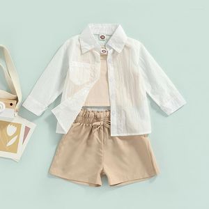 Ensembles de vêtements pour tout-petits filles et garçons, tenues décontractées d'été 3 pièces, chemise transparente à manches longues, débardeur et short