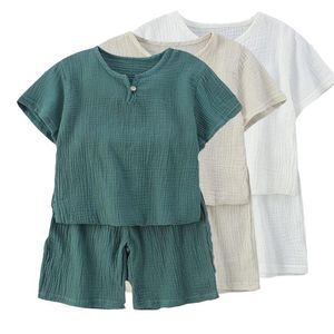 Conjuntos de ropa Niño niña niño ropa boutique traje bebé algodón lino manga corta top pantalones cortos 2 piezas para niños verano 12m-8años