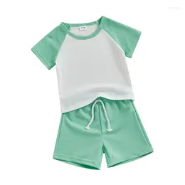 Kledingsets Peutermeisje Jongen Shorts Set Contrasterende kleur T-shirt met korte mouwen en ronde hals met effen 2-delige outfit