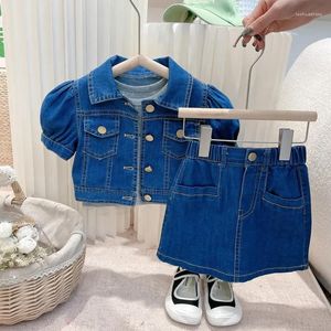 Kledingsets Peuter meisje kleding meisjes Koreaanse korte mouwen schattige denimpak 2022 zomer kinderen modieuze jas rok tweedelige set