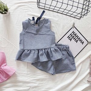 Conjuntos de ropa Conjunto de ropa para niña pequeña Conjuntos de verano para niñas Moda para niños Top sin mangas a cuadros + Pantalones cortos 18M a 11 años Y23