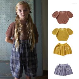 Conjuntos de ropa Ropa para niñas pequeñas Soor Ploom Marca Verano Niños Moda Puff Manga Top Camisetas de punto Faldas Conjunto de dos piezas Trajes de bebé