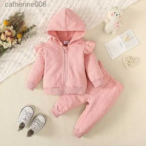 Kledingsets Toddler Girl Outfits Baby Girl Suits Spring herfstkleding Set roze hoodie jasje + broek Print pasgeboren babykledingl231202