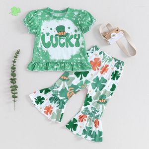 Juegos de ropa para niños pequeños Camisa de burbujas Lucky Pattys Camiseta y pantalones estampados de trébol set de ropa